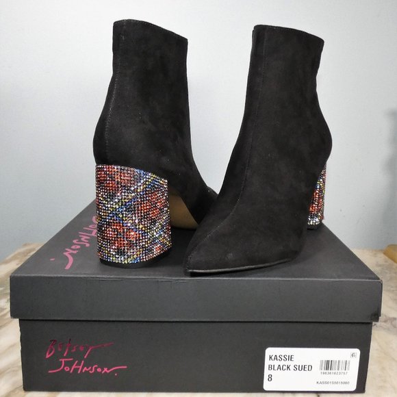 NiB SPARKLING Heels! Fun! Fabulous! Betsey Johnson Kassie Fashion Boot 8 Black - Picture 4 of 11
